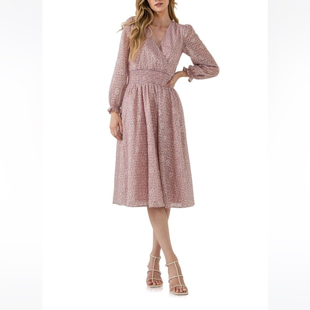 FREE THE ROSE Women's Sz M Floral Waist Smocked Midi Dress